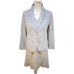 NWT Talbots gray plaid soft wool lined 2 piece dress & jacket woven italy 6/8p
